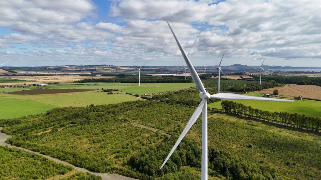 Wind turbines across the Scottish countryside