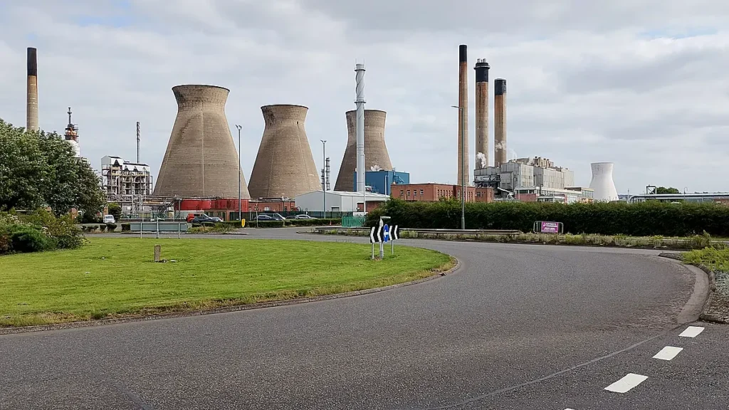 Industrial buildings and cooling towers in Grangemouth, Scotland