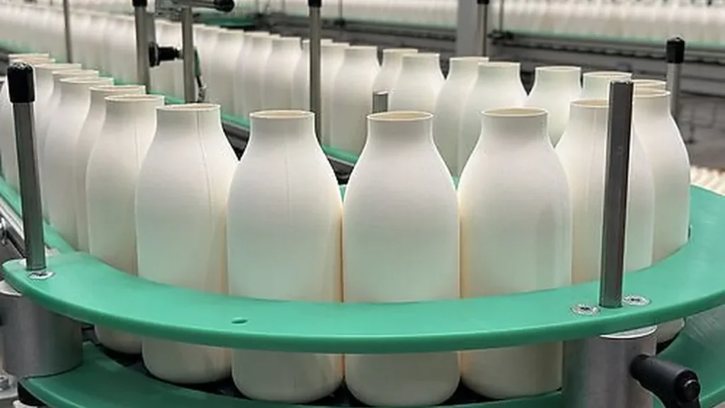 Fibre bottles on a production line at Pulpex's manufacturing facility in Renfrew, Scotland
