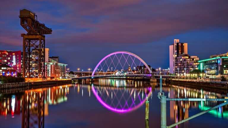 Glasgow cityscape and Clyde Arc, used to illustrate a West of Scotland business loan fund.